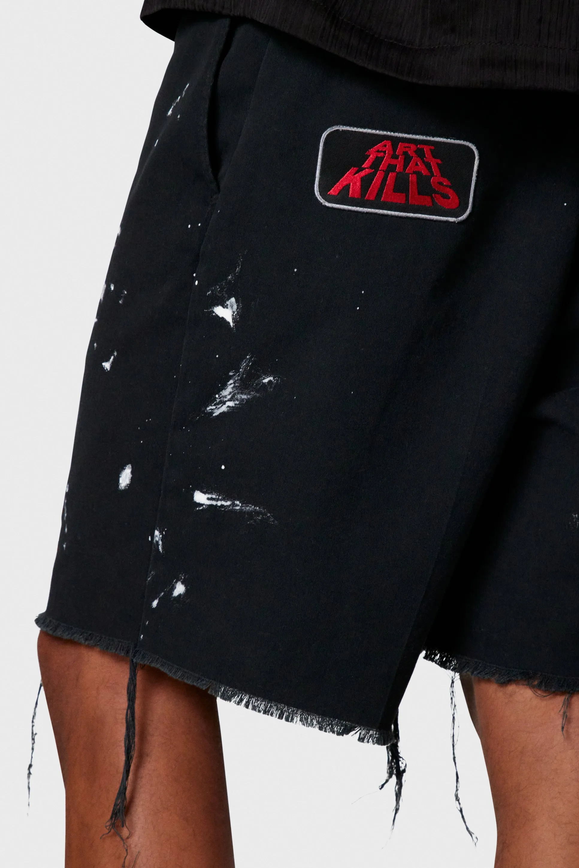 667#Gallery Dept New Retro Splash Ink Embroidery Logo Black Denim Shorts Casual Pants Black S~XL p200